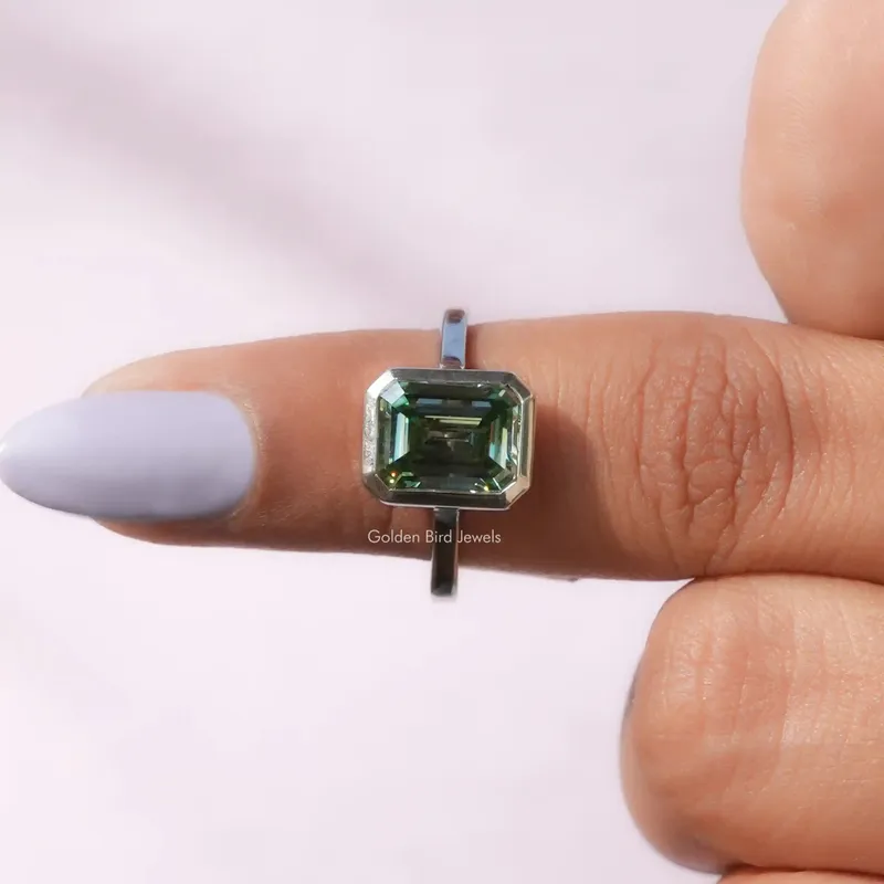 Emerald Cut Bezel Set Moissanite Solitaire Ring view 6