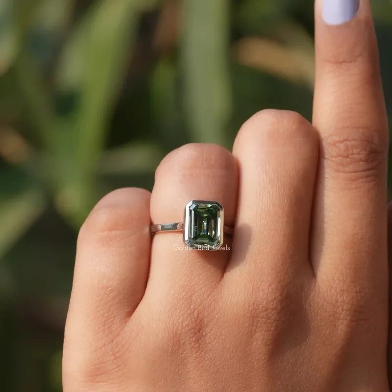 Emerald Cut Bezel Set Moissanite Solitaire Ring view 4