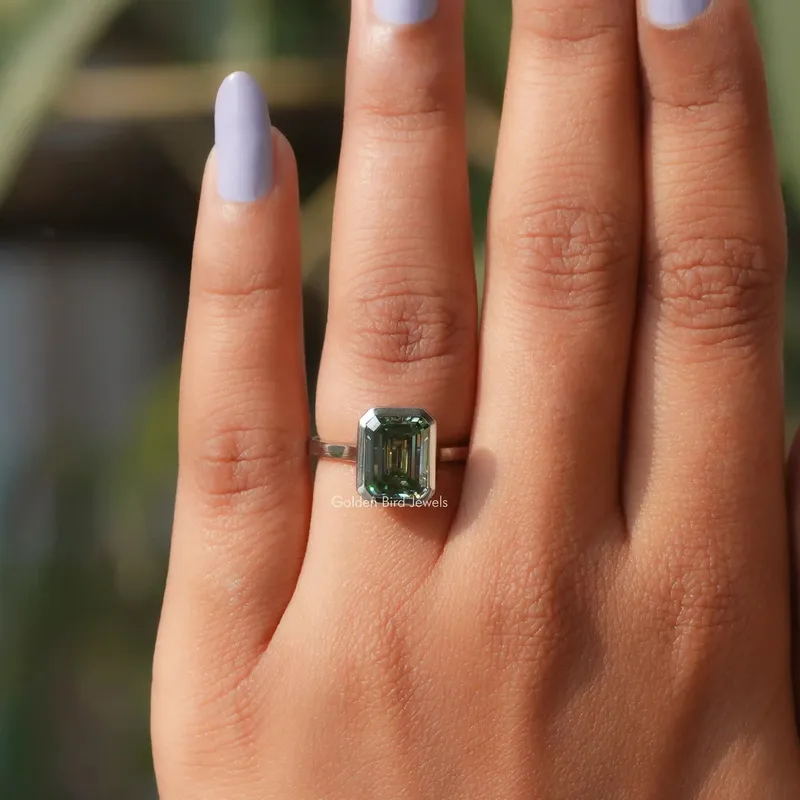 Emerald Cut Bezel Set Moissanite Solitaire Ring view 3