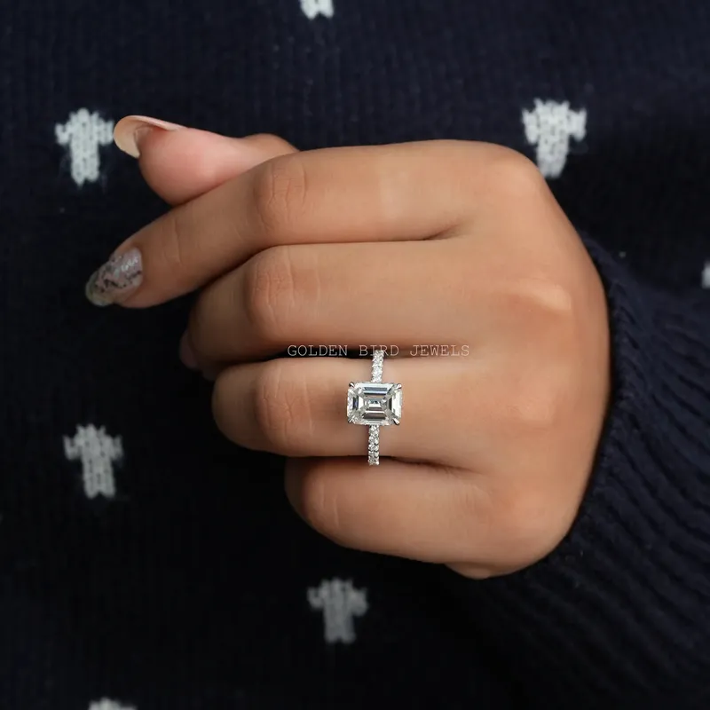 Emerald Cut Hidden Halo Moissanite Ring vy 2