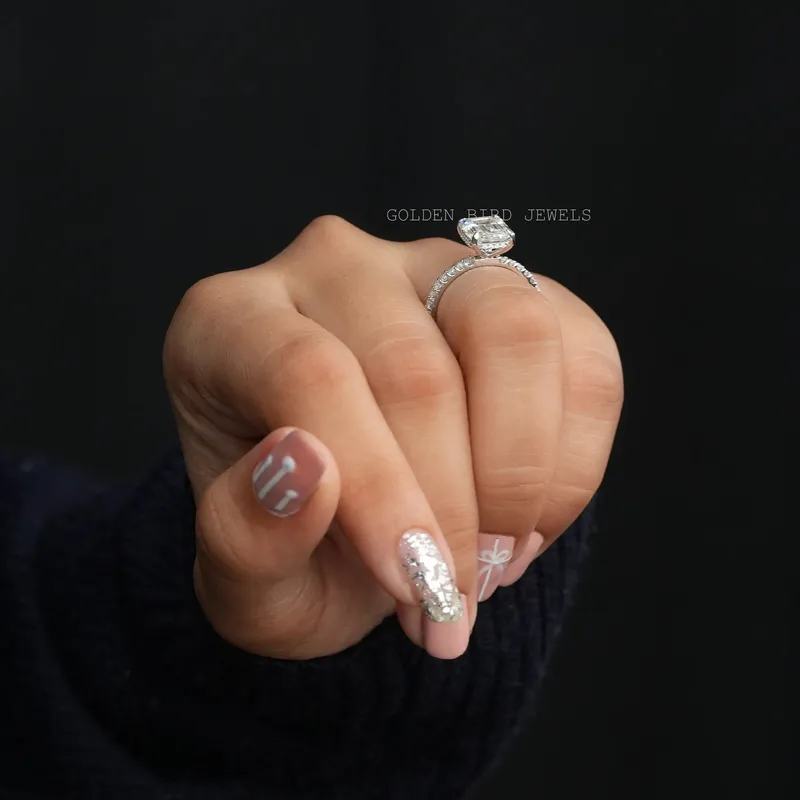 Emerald Cut Hidden Halo Moissanite Ring vy 6