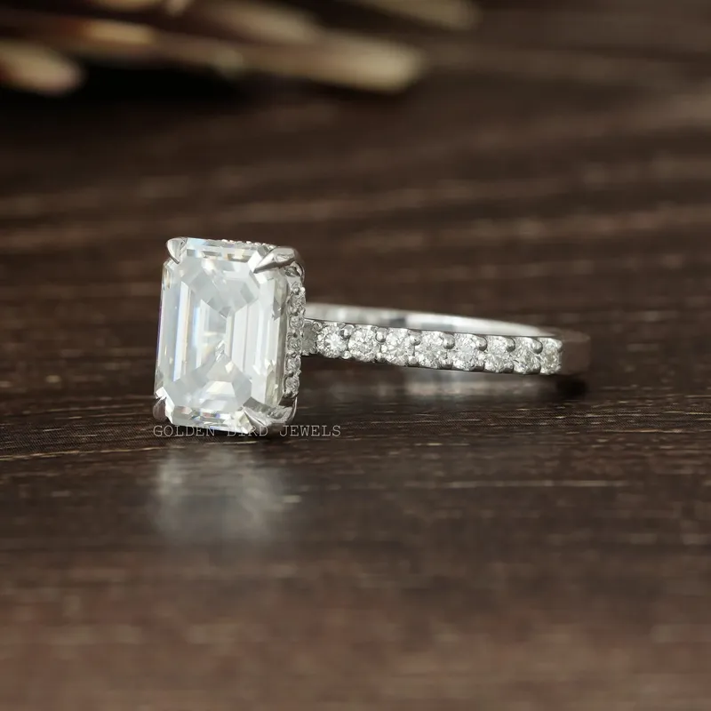 Emerald Cut Hidden Halo Moissanite Ring vy 3