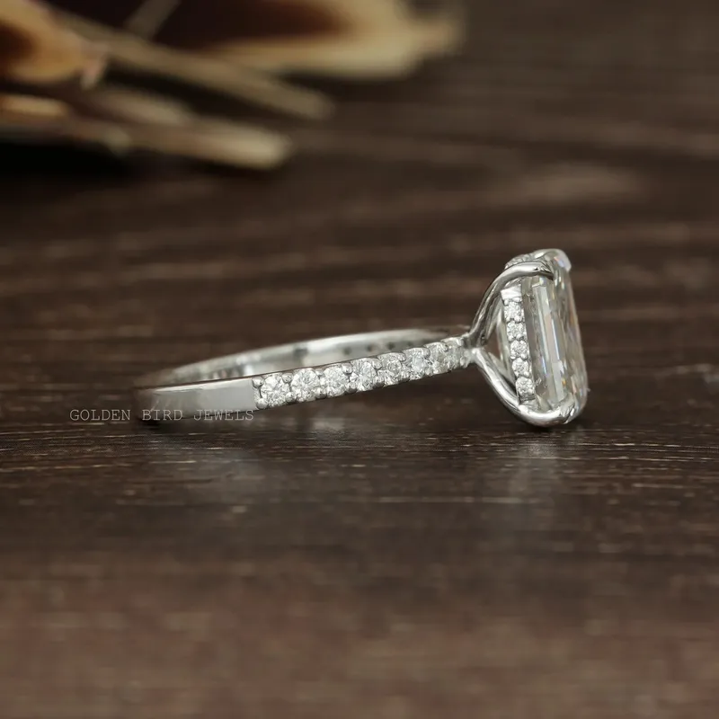 Emerald Cut Hidden Halo Moissanite Ring vy 5