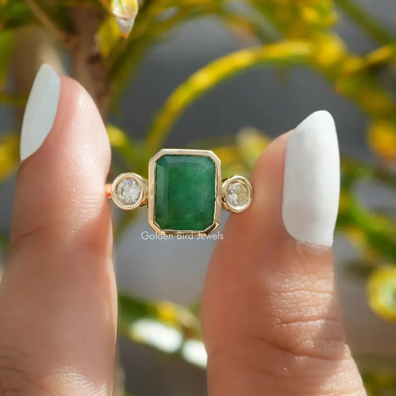 Emerald Cut Moissanite Bezel Set Ring green emerald emerald cut engagement ring