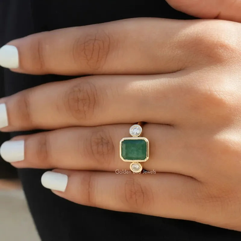 Emerald Cut Moissanite Bezel Set Ring view 6