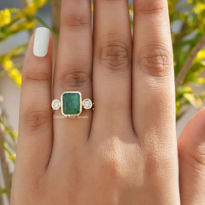 Emerald Cut Moissanite Bezel Set Ring view 5