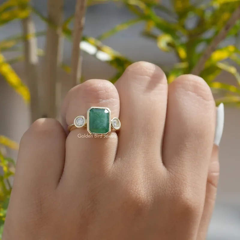 Emerald Cut Moissanite Bezel Set Ring view 2
