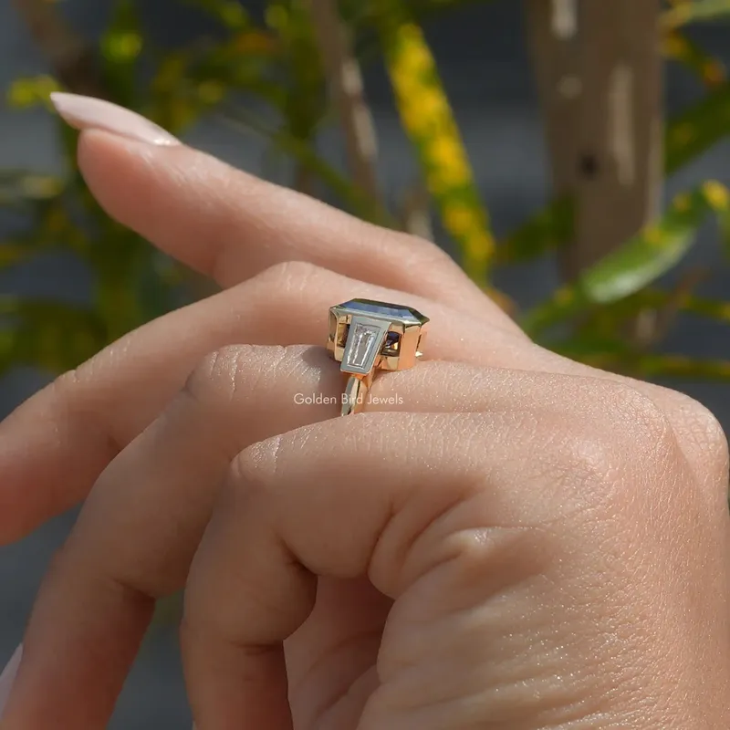 Emerald Cut Moissanite Bezel Set Ring vy 6
