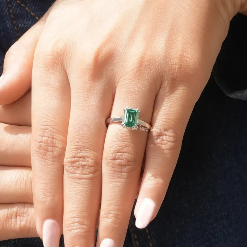 Emerald Cut Moissanite Engagement Ring vy 4