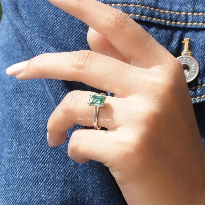 Emerald Cut Moissanite Engagement Ring vy 6