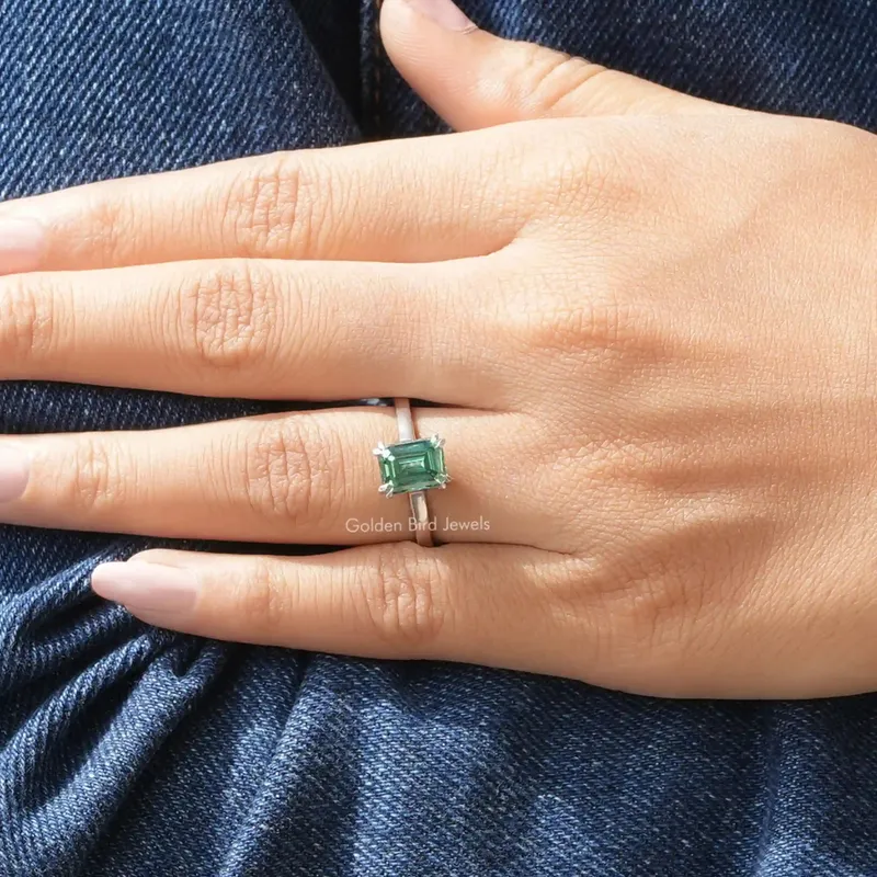 Emerald Cut Moissanite Engagement Ring vy 8