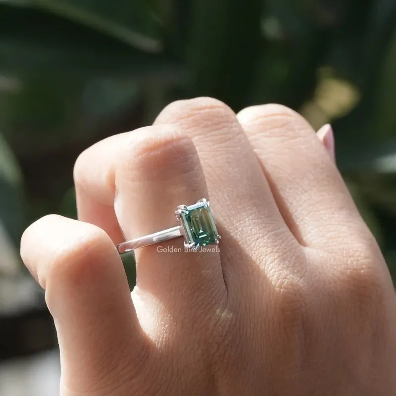 Emerald Cut Moissanite Engagement Ring vy 7