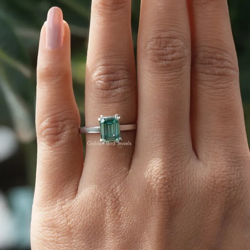 Emerald Cut Moissanite Engagement Ring vy 5
