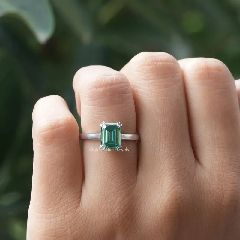 Emerald Cut Moissanite Engagement Ring vy 3