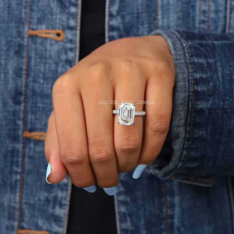 Emerald Cut Moissanite Engagement White Gold Ring vy 2