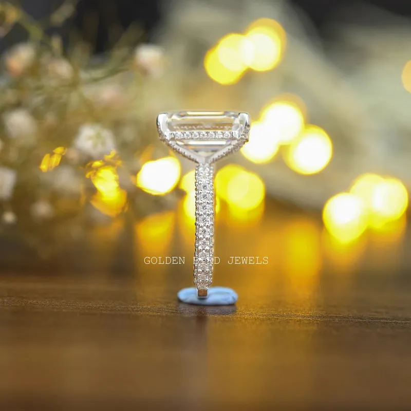 Emerald Cut Moissanite Engagement White Gold Ring vy 7