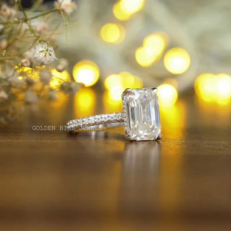 Emerald Cut Moissanite Engagement White Gold Ring vy 3