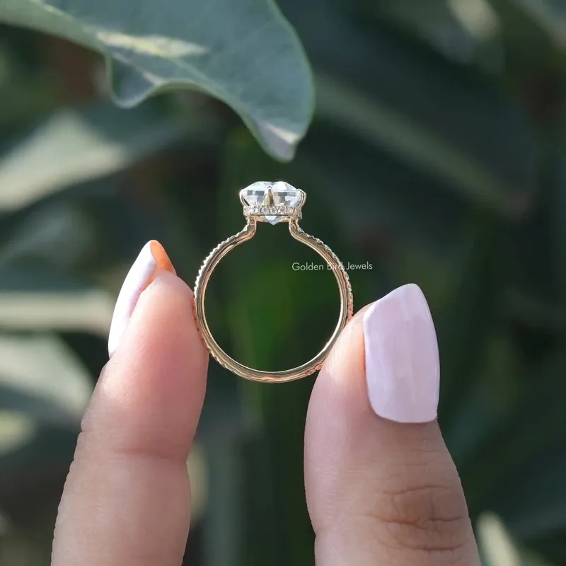 Emerald Cut Moissanite Hidden Halo Engagement Ring vy 2