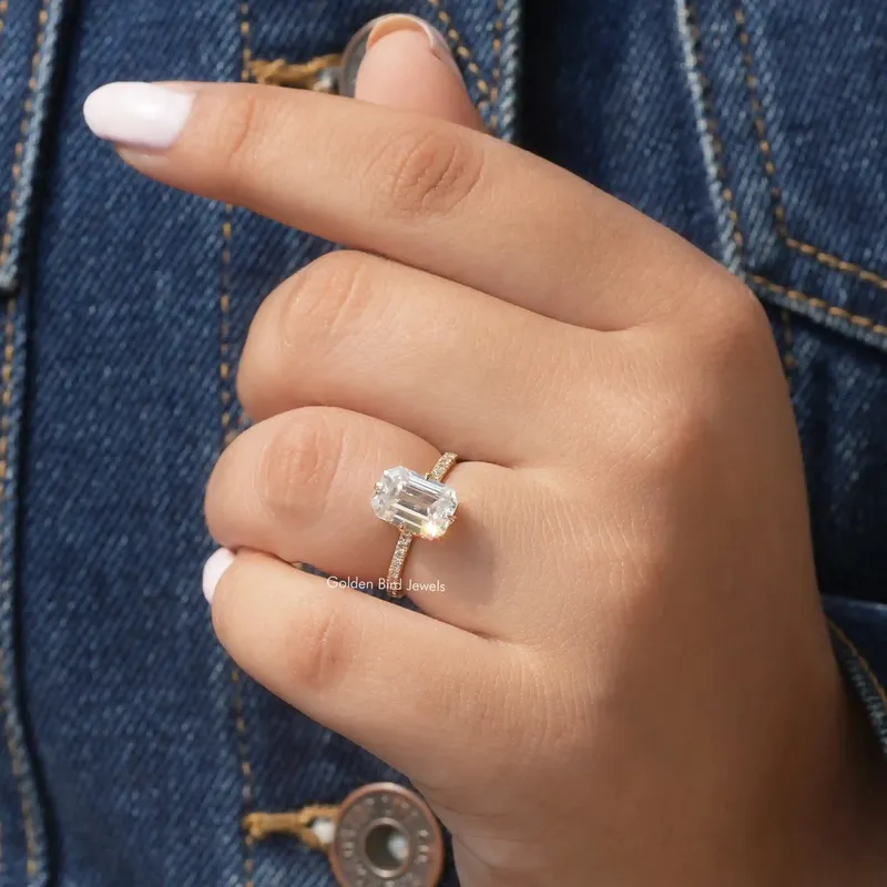 Emerald Cut Moissanite Hidden Halo Engagement Ring vy 6