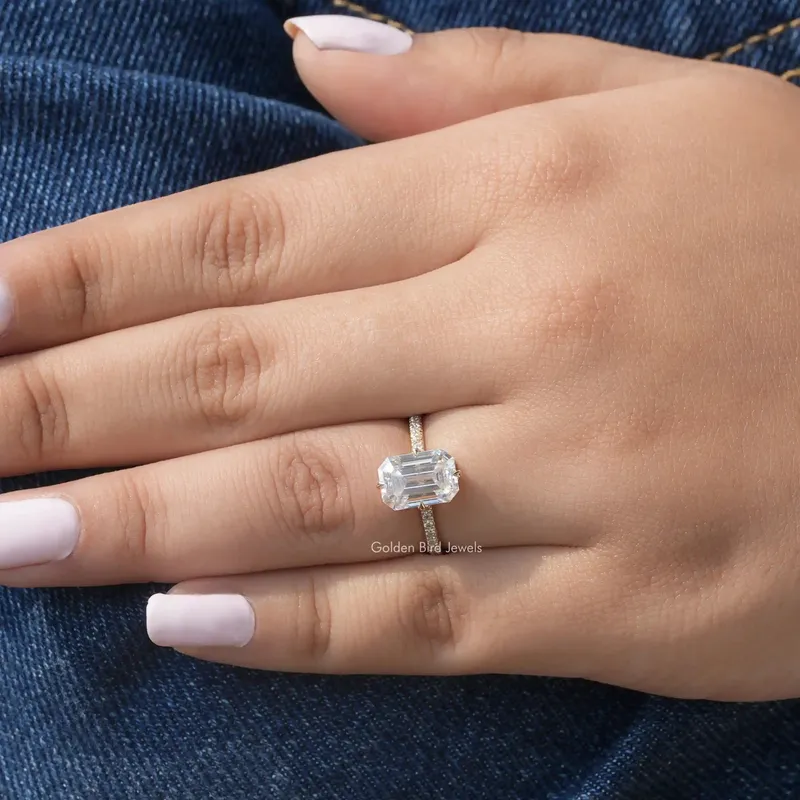 Emerald Cut Moissanite Hidden Halo Engagement Ring vy 5