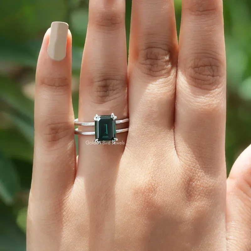 Emerald Cut Moissanite Solitaire Engagement Ring view 4