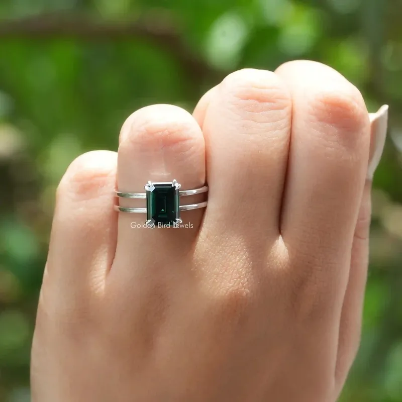 Emerald Cut Moissanite Solitaire Engagement Ring view 3