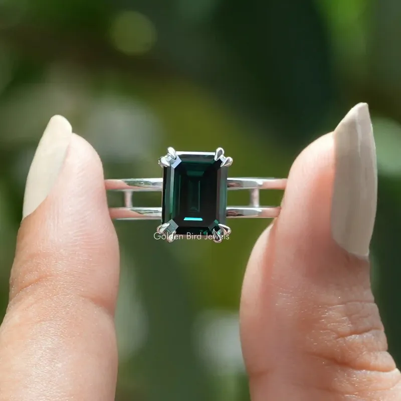 Emerald Cut Moissanite Solitaire Engagement Ring green emerald emerald cut engagement ring