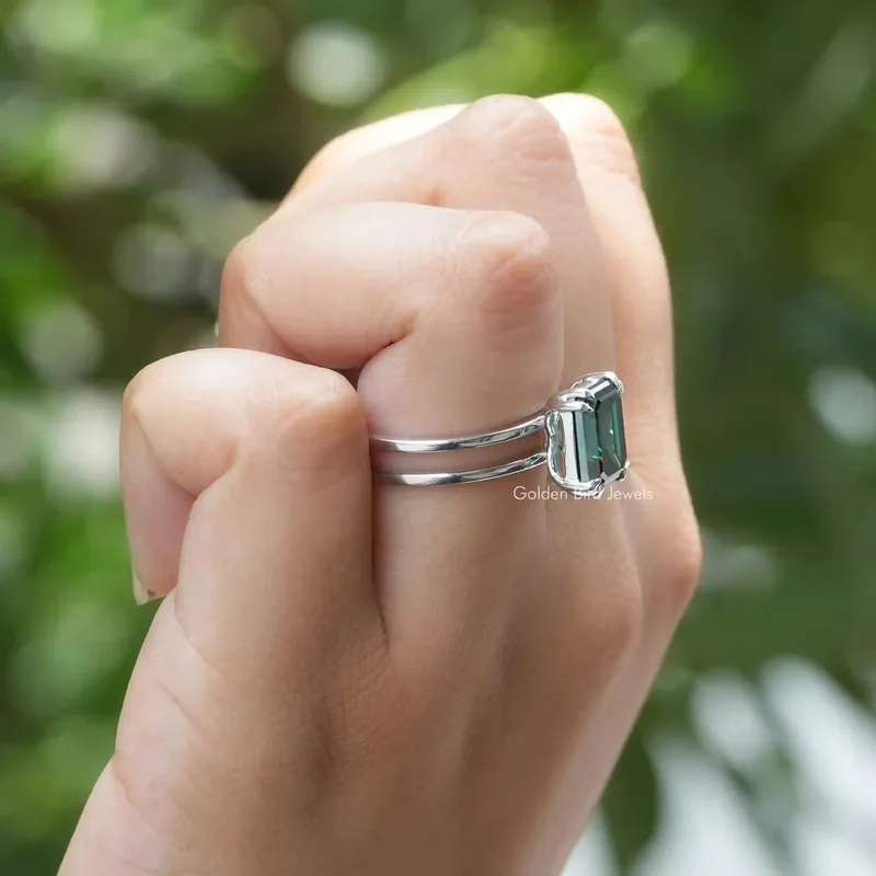 Emerald Cut Moissanite Solitaire Engagement Ring view 8