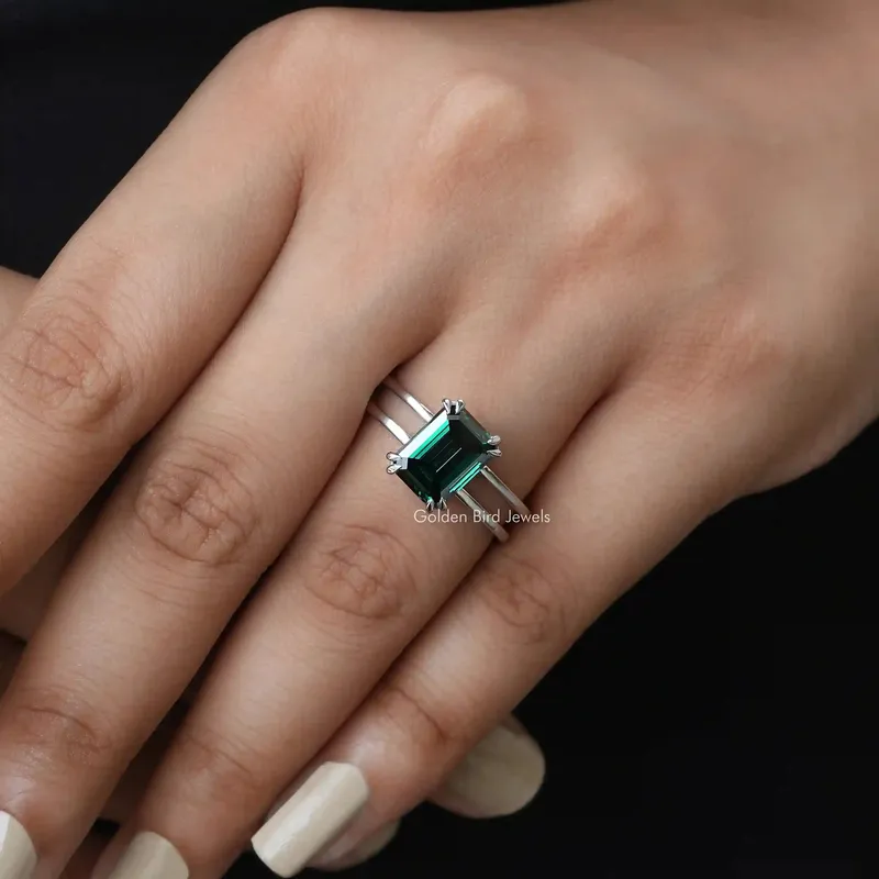 Emerald Cut Moissanite Solitaire Engagement Ring view 5