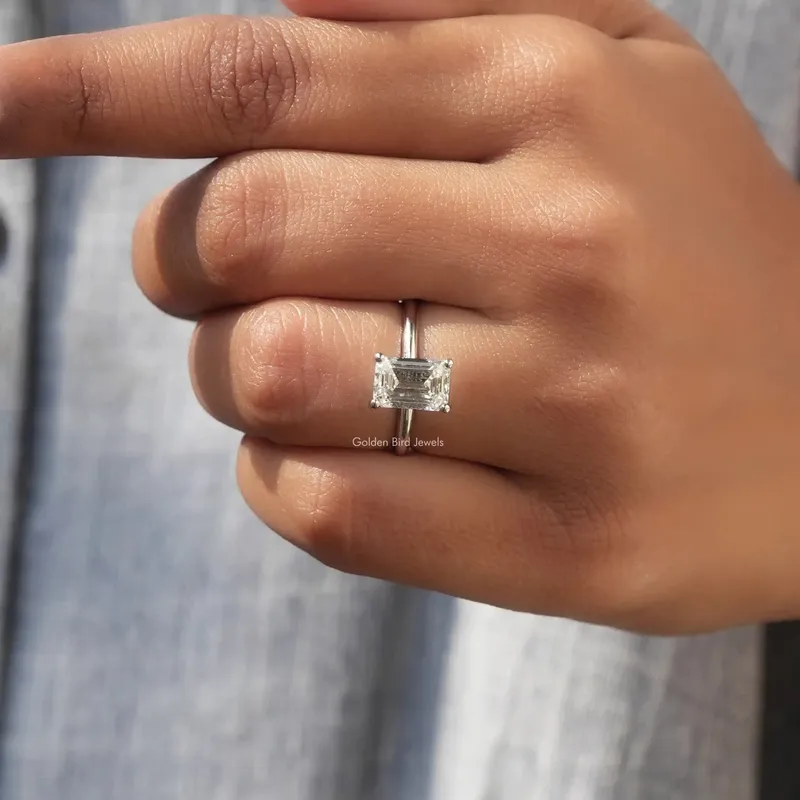 Emerald Cut Solitaire Diamond Engagement Ring view 8