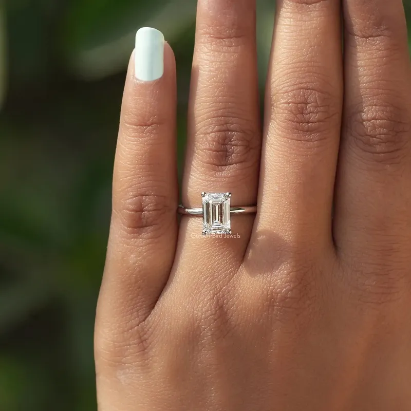Emerald Cut Solitaire Diamond Engagement Ring view 5