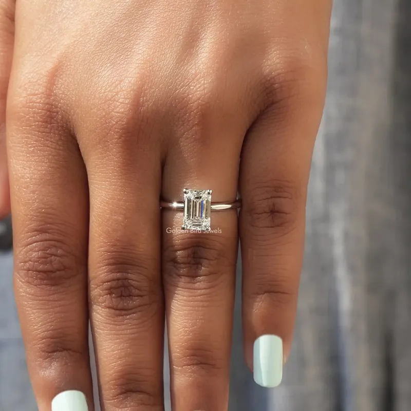 Emerald Cut Solitaire Diamond Engagement Ring view 7