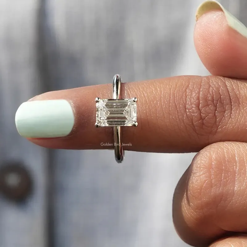 Emerald Cut Solitaire Diamond Engagement Ring view 6