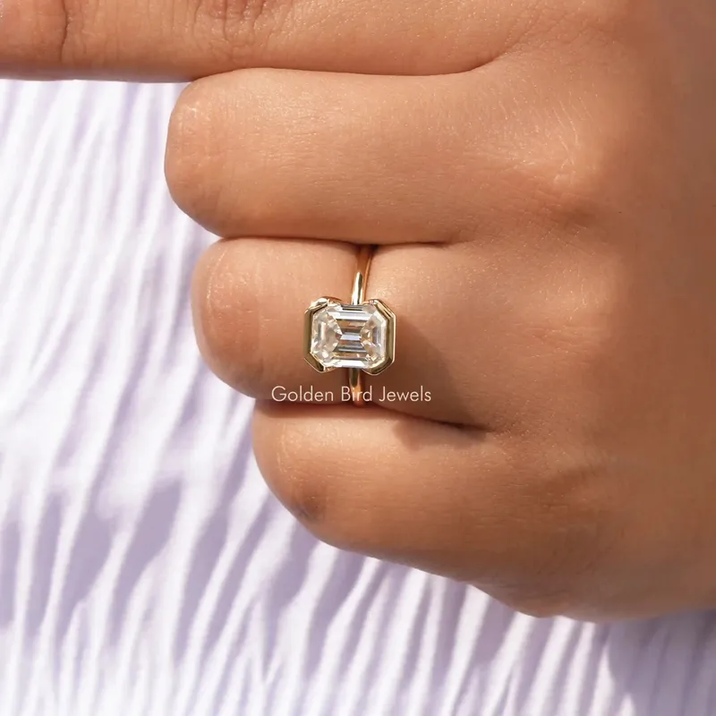 Emerald Cut Solitaire Moissanite Engagement Ring vy 7