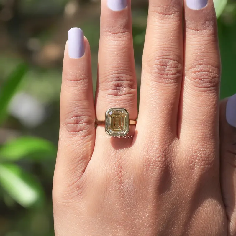 Emerald Cut Solitaire Moissanite Engagement Ring view 4