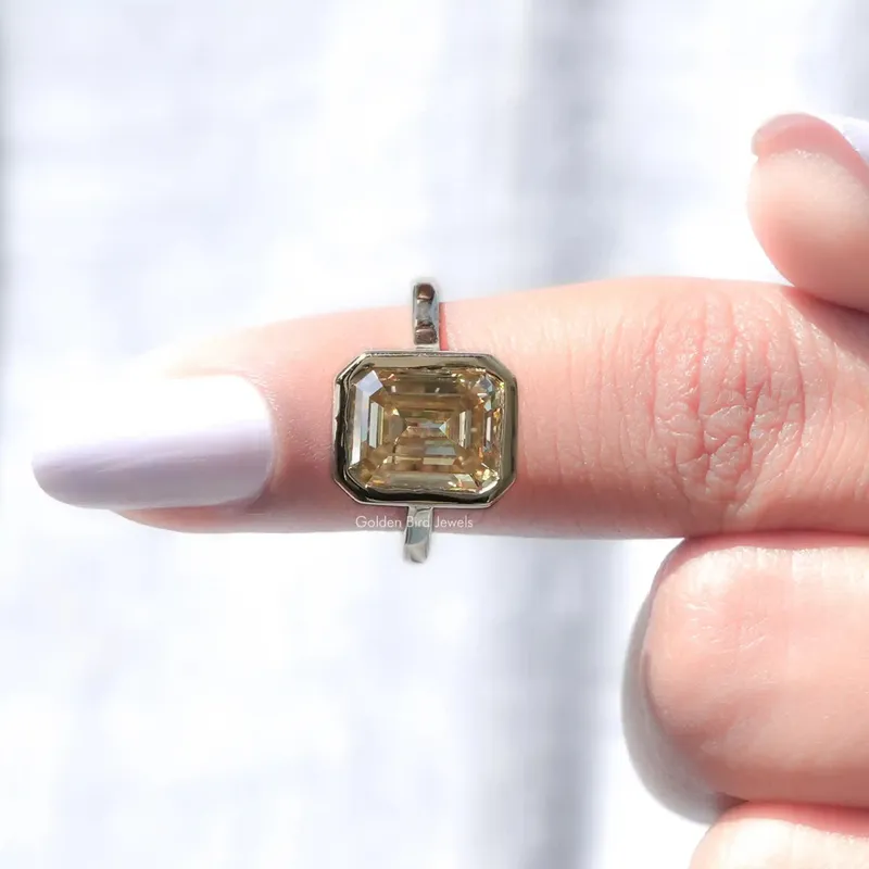 Emerald Cut Solitaire Moissanite Engagement Ring view 7