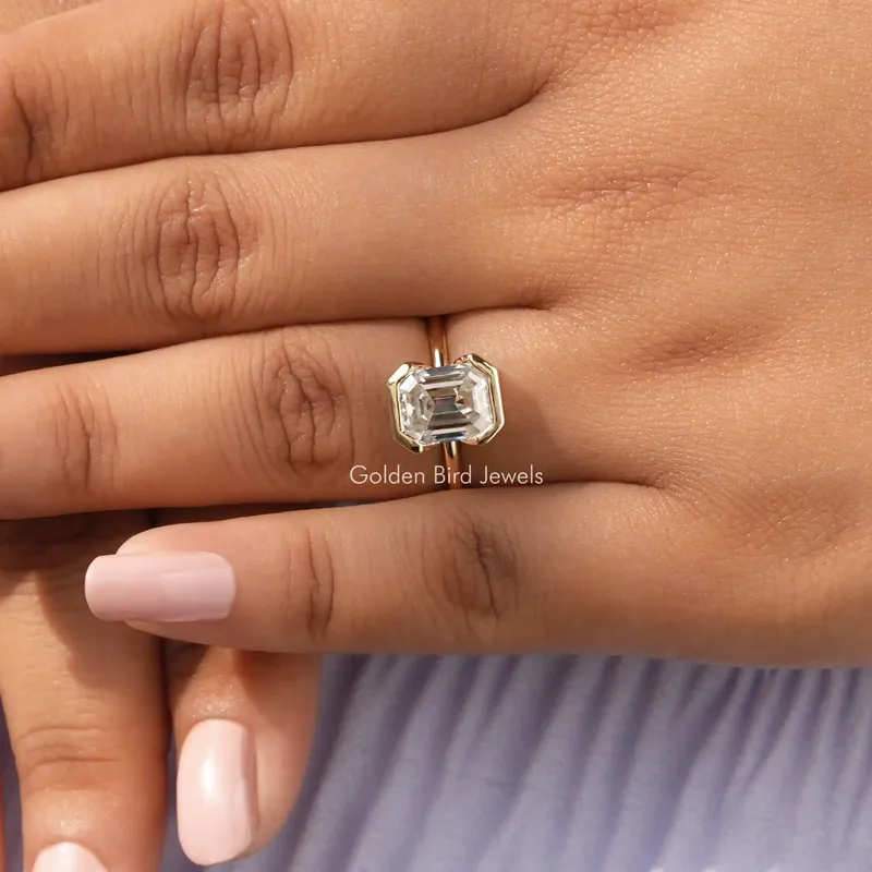Emerald Cut Solitaire Moissanite Engagement Ring vy 5