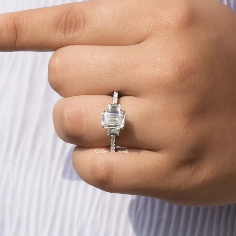 Emerald Cut Three Stone Moissanite Engagement Ring view 7
