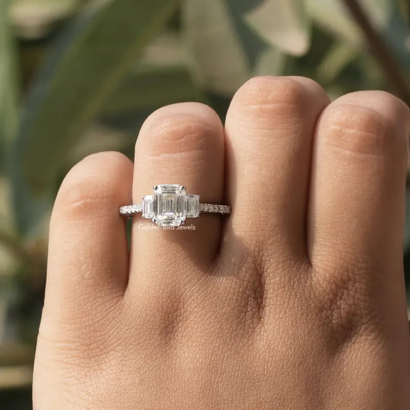 Emerald Cut Three Stone Moissanite Engagement Ring view 4