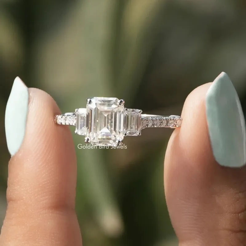 Emerald Cut Three Stone Moissanite Engagement Ring emerald emerald cut engagement ring