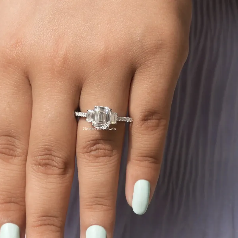 Emerald Cut Three Stone Moissanite Engagement Ring view 5