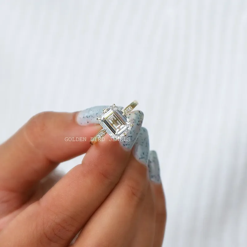 Emerald Moissanite Hidden Halo Engagement Ring vy 6
