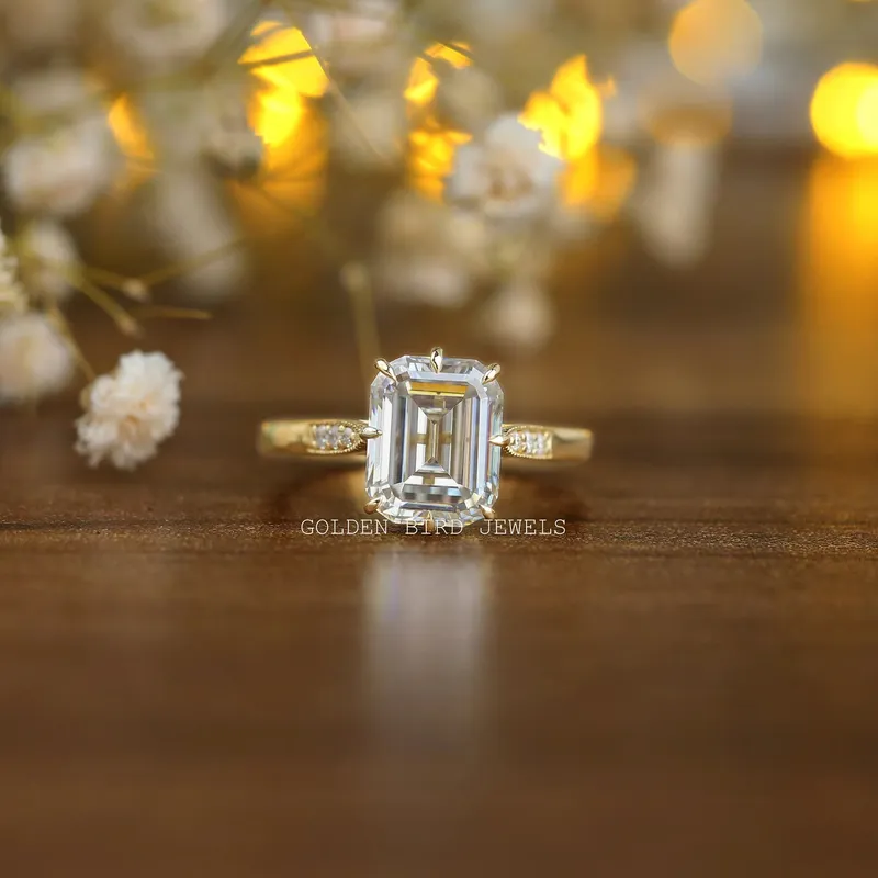 Emerald Moissanite Hidden Halo Engagement Ring emerald emerald cut engagement ring