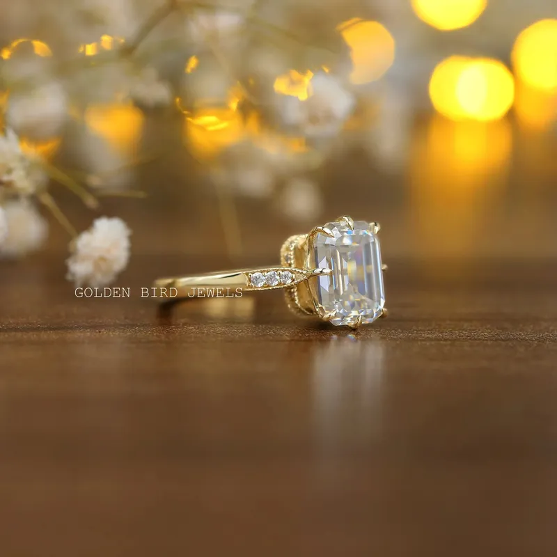 Emerald Moissanite Hidden Halo Engagement Ring vy 5