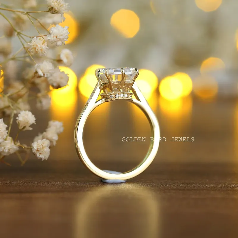 Emerald Moissanite Hidden Halo Engagement Ring vy 10
