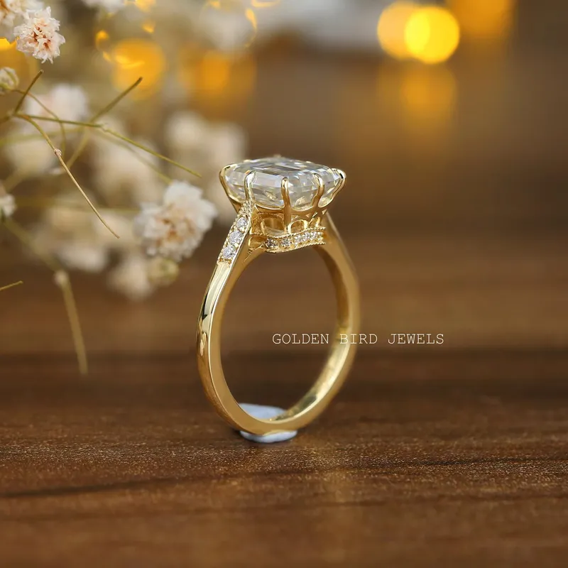 Emerald Moissanite Hidden Halo Engagement Ring vy 8