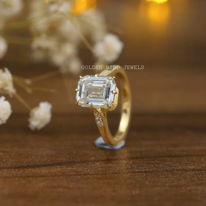 Emerald Moissanite Hidden Halo Engagement Ring vy 4