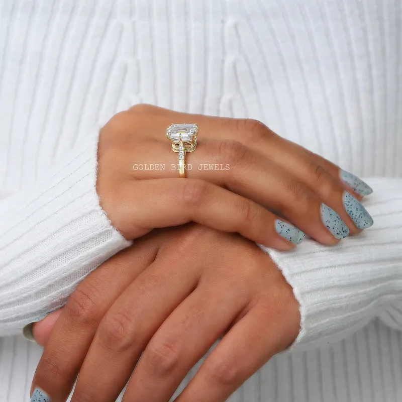 Emerald Moissanite Hidden Halo Engagement Ring vy 3