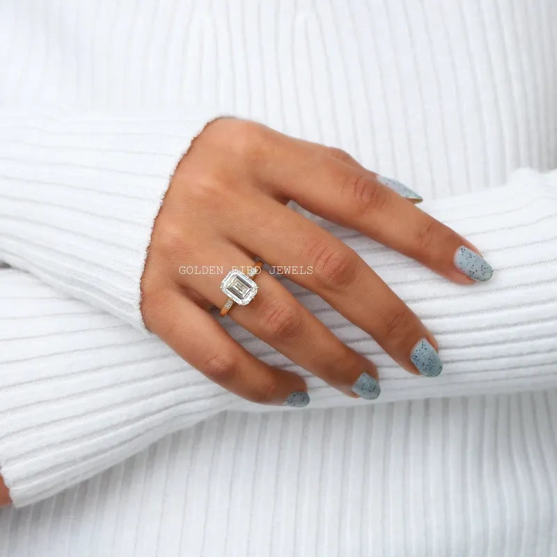 Emerald Moissanite Hidden Halo Engagement Ring vy 2