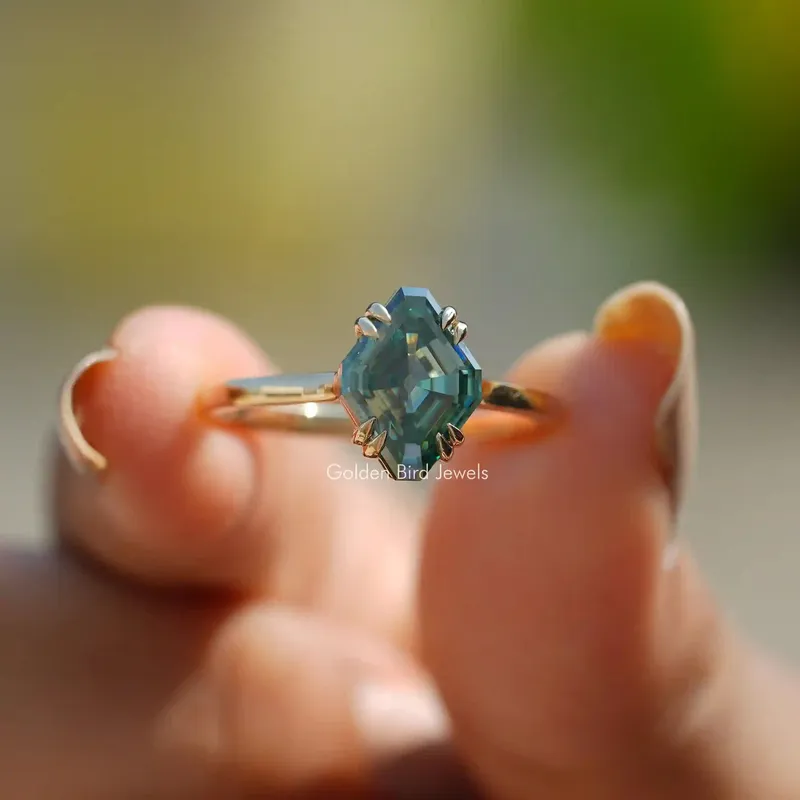 Fancy Cut Moissanite Solitaire Ring blue engagement ring